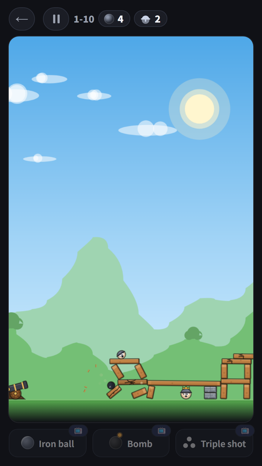 Level 1-10 boss castle — the king's castle coming down