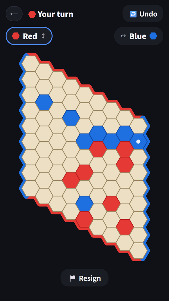 9×9 vs the computer — Red links top↔bottom, Blue links left↔right