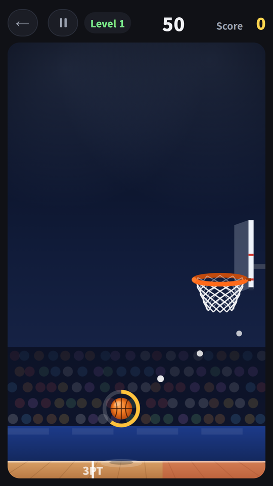 Level 1 with 60 seconds on the clock, aiming the ball